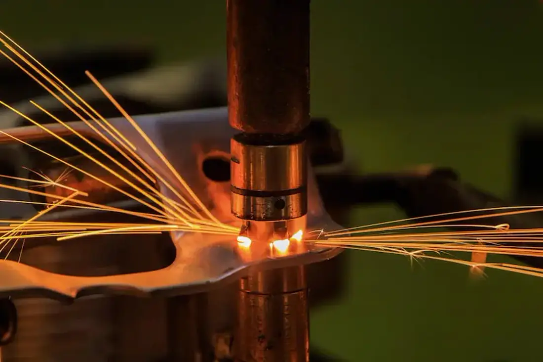 Spot welding in progress on the assembly line